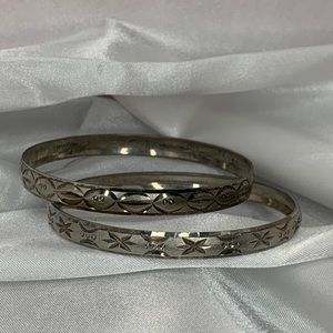 Vintage silver bangle bracelets diamond cut